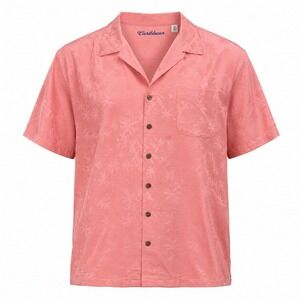 Caribbean Mens Shirt 3X Silk Coral Pink Palm Tree Jacquard Tropical Camp Aloha
